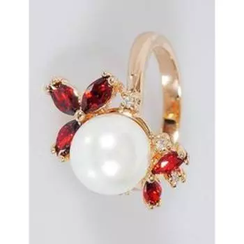 Кольцо с жемчугом и гранатом "Жемчужная нежность" с гранатом, позолота с родир МИКС 16-19