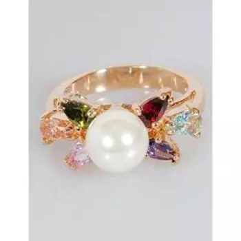 Кольцо с жемчугом "Корона", позолота с родированием , размер 16