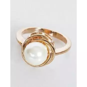 Кольцо с жемчугом "Орбита", позолота с родированием , размер 16