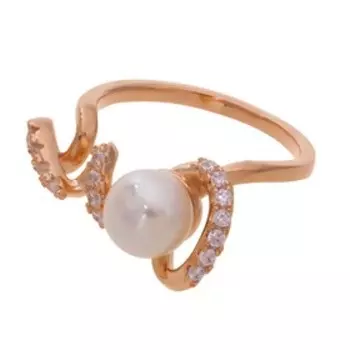 Кольцо с жемчугом "Романтика", позолота с родированием, размер 17
