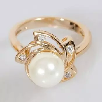 Кольцо с жемчугом "Солнышко", позолота с родированием, размер 18