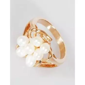 Кольцо с жемчугом "Жемчужины" семь бусин, позолота с родированием , размер 16