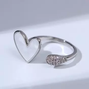 Кольцо «Сердце» мультяшное, цвет белый в серебре, безразмерное