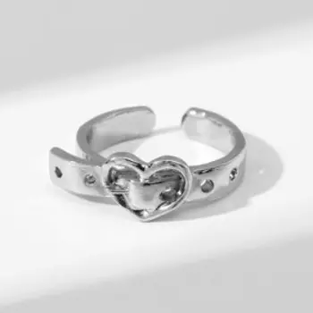 Кольцо «Сердце» ремень, цвет серебро, безразмерное