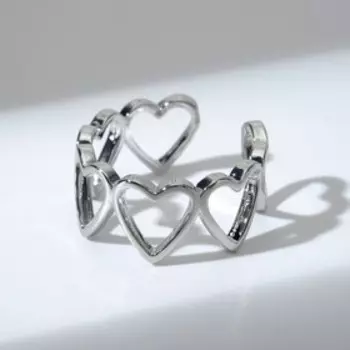 Кольцо «Сердце» ряд, цвет серебро, безразмерное