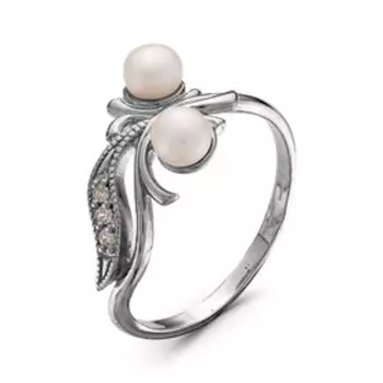 Кольцо шарики "Жемчуг", посеребрение с оксидированием, 17,5 размер