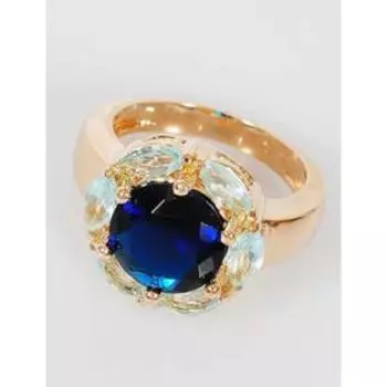 Кольцо со шпинелью "Лепестки", позолота с родированием , размер 16