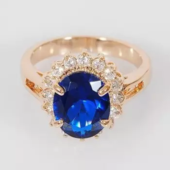 Кольцо со шпинелью "Овал в цирконах", позолота с родированием, размер 18