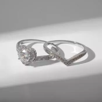 Кольцо "Сокровище" сердце, цвет белый в серебре, размер 19
