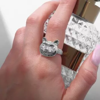 Кольцо «Тигр» сердитый, цвет серебро, безразмерное