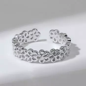 Кольцо «Тренд» цветы, цвет серебро, безразмерное