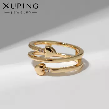 Кольцо XUPING линии с сердцами, цвет белый в золоте, размер 18