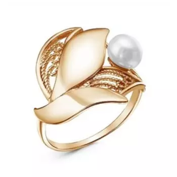 Кольцо "Жемчуг" лист, розовое золочение, 19 размер
