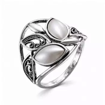 Кольцо "Жемчуг" листочки, посеребрение с оксидированием, 17,5 размер