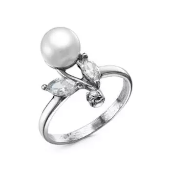 Кольцо "Жемчуг" росток, посеребрение с оксидированием, 17,5 размер