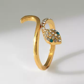 Кольцо «Змея» миниатюрная, бело-зелёное в золоте, безразмерное