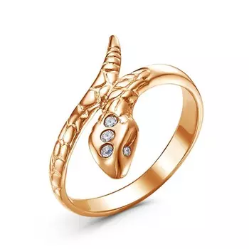 Кольцо «Змея», розовое золочение, цвет белый, 17 размер