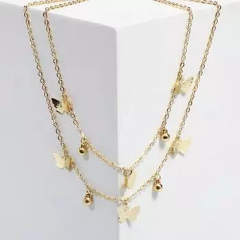 Колье "Бабочки" многоярусное, цвет золото, 45см