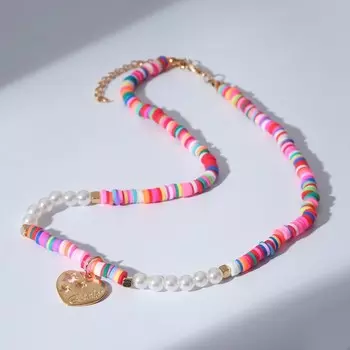 Колье "Бисер" сердечко, цветной в золоте