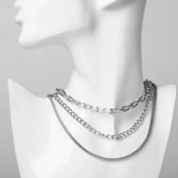 Колье набор 3 шт. «Цепь» тренд, цвет серебро, 51 см