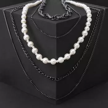 Колье "Цепь" жемчужная атмосфера, цвет бело-серый ,80см