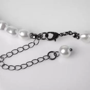 Колье "Цепь" жемчужные звенья, цвет белый в сером металле, 30см