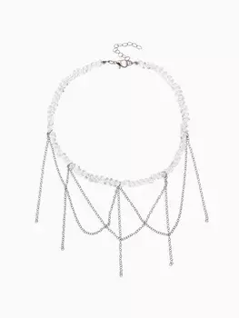 Колье «Дуга» водопад, белое в серебре