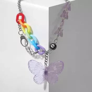 Колье «Лето» бабочка, цветное в серебре, 40 см