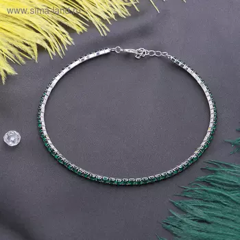 Колье "Лёд", 1 ряд, цвет зелёный в серебре, L=35 см