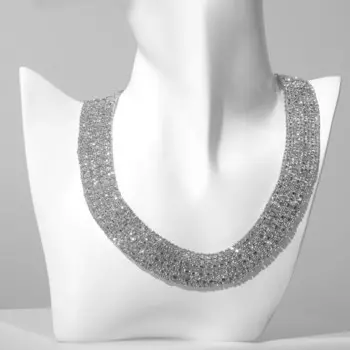 Колье «Лёд», 9 рядов, белое в серебре, 35 см