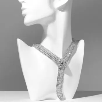 Колье «Змея из льда», белое в серебре, 40 см