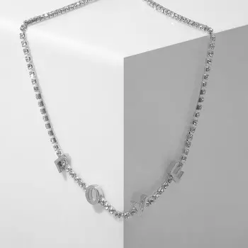 Колье Love, цвет белый в серебре, 34 см