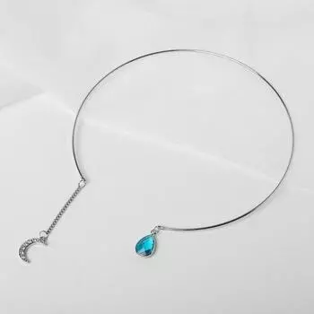 Колье "Ноэль" месяц, цвет бело-голубой в серебре, d=13 см