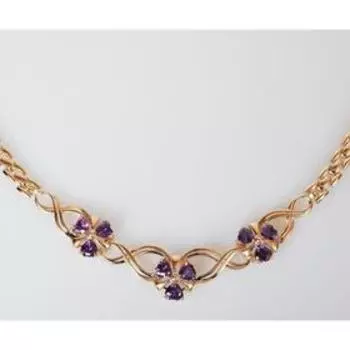 Колье с аметистом "Цветочное плетение", позолота с родированием