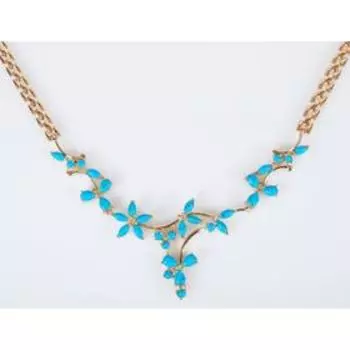 Колье с бирюзой "Малый клевер", позолота с родированием