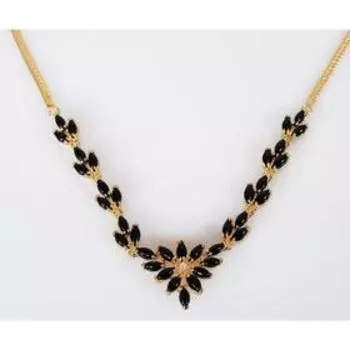 Колье с черным ониксом "Рис", позолота с родированием