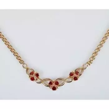 Колье с гранатом "Цветочное плетение", позолота с родированием