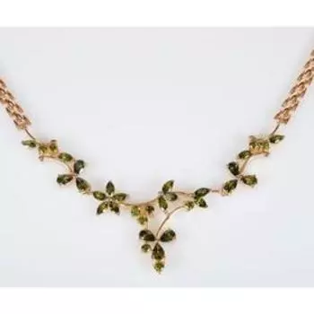 Колье с перидотом "Малый клевер", позолота с родированием