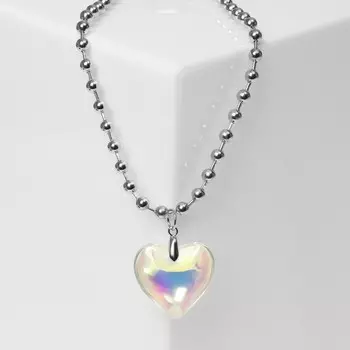 Кулон «Сердце» большое, цветное в серебре, 40 см