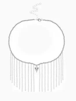 Колье «Сердце» водопад с бусинами, цвет серебро