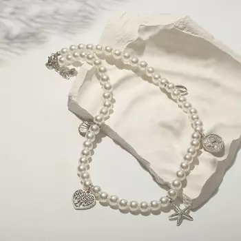Колье "Жемчуг" море, цвет белый в серебре, L= 45 см