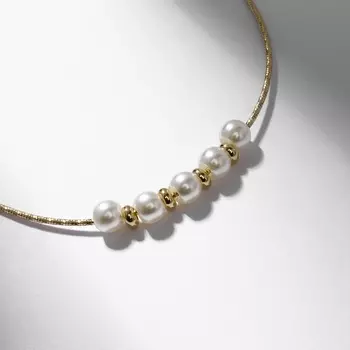 Колье «Жемчуг» окружение, белое в золоте, 40 см