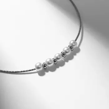 Колье «Жемчуг» окружение, белое в серебре, 40 см