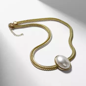 Колье «Жемчужина» овал, белое в золоте, 40 см