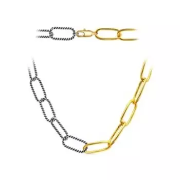 Колье "Звенья" посеребрение с оксидированием, розовое золочение, 47см