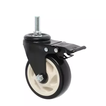 Колесо мебельное ТУНДРА, d=100 мм, поворотное, с футоркой 1025 мм, с тормозом, черное