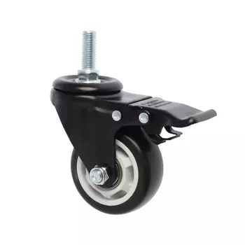 Колесо мебельное ТУНДРА, d=75 мм, поворотное, с футоркой 1230 мм, с тормозом, черное