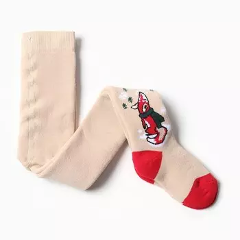 Колготки детские новогодние махровые, цвет бежевый, рост 92-98 см