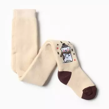 Колготки детские новогодние махровые, цвет молочный, рост 86-92 см