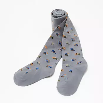 Колготки детские «Строительная техника», цвет серый, рост 104-110